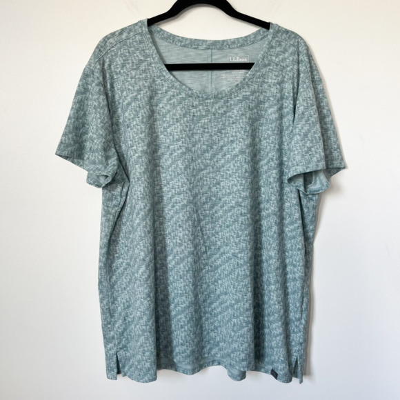 LL Bean Streamside SS Tee Light Green Geometric Womens Plus 2X Stretch Outdoor - Picture 1 of 9